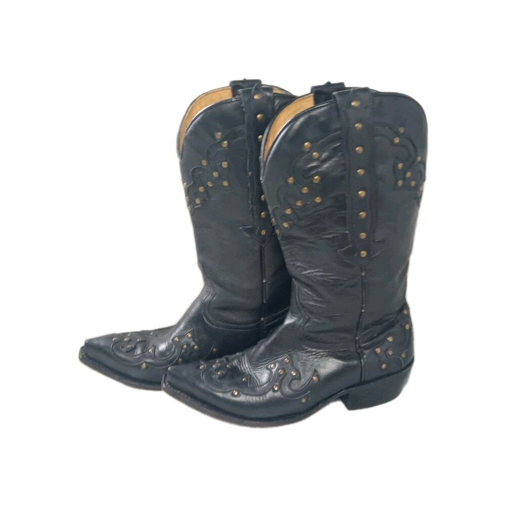 Black Leather Snip Toe Boots Women's Size 7 Studs Accent - Picture 3 of 10